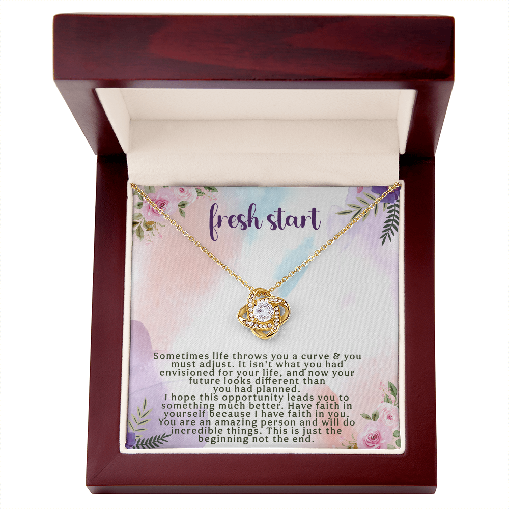 Fresh Start Love Knot Necklace – New Beginning Gift – Encouragement Jewelry with Inspirational Message Card