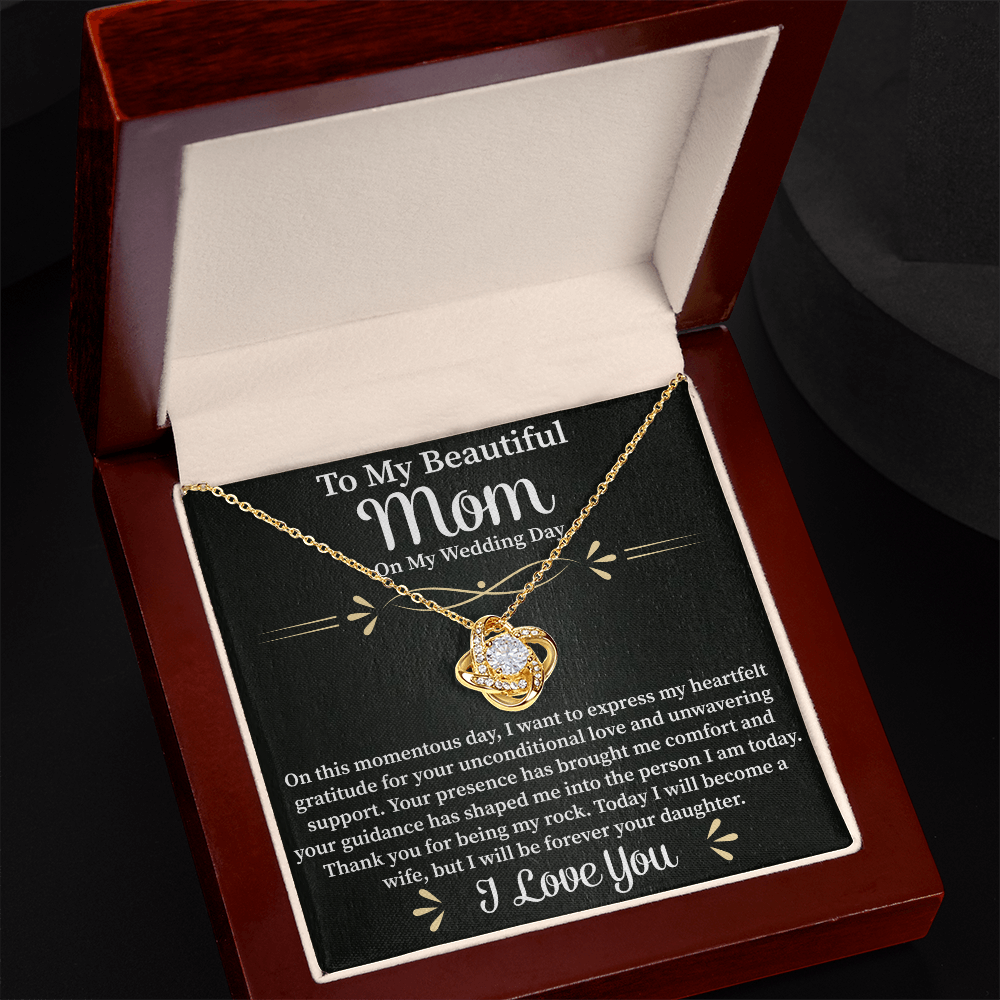 To My Beautiful Mom Love Knot Necklace – Mother Gift Necklace with Message Card – Meaningful Birthday or Christmas Gift for Mom
