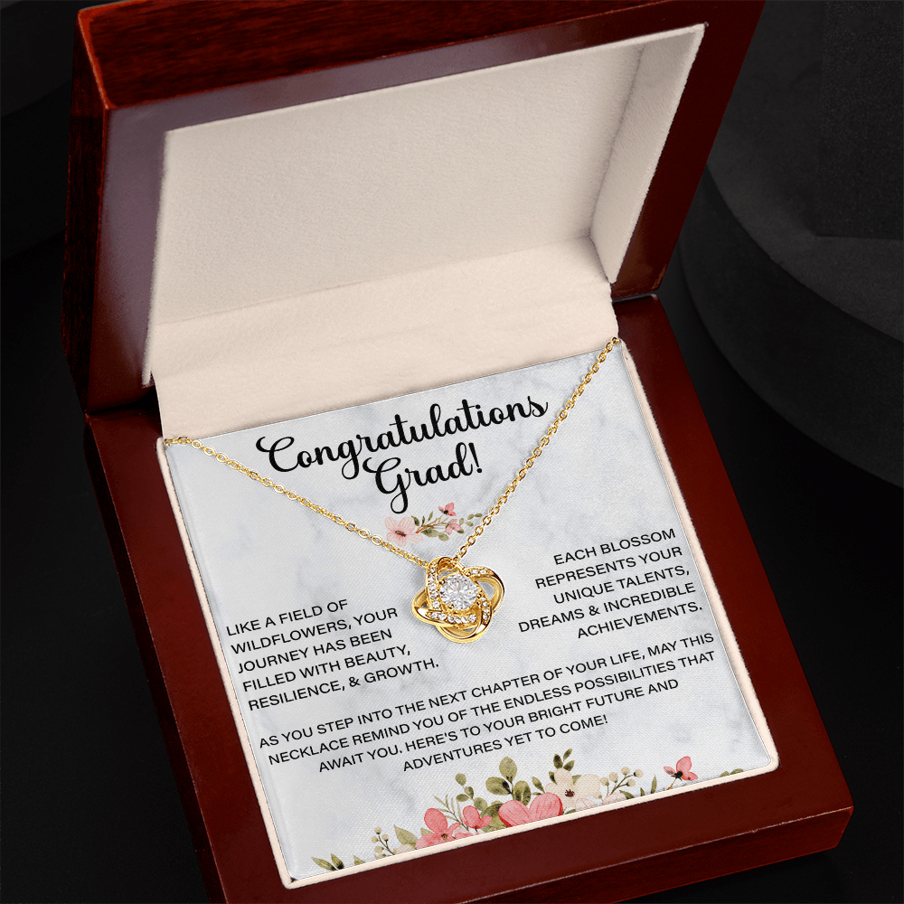 Congratulation grad necklace, Thoughtful Congratulations Graduation Message Card Love Knot Necklace Gifts for Her Women, Behind You All Your Memories Dreams Love Good Wishes Inspirational Gifts Congratulate the Special Graduate - Beauty Belliss
