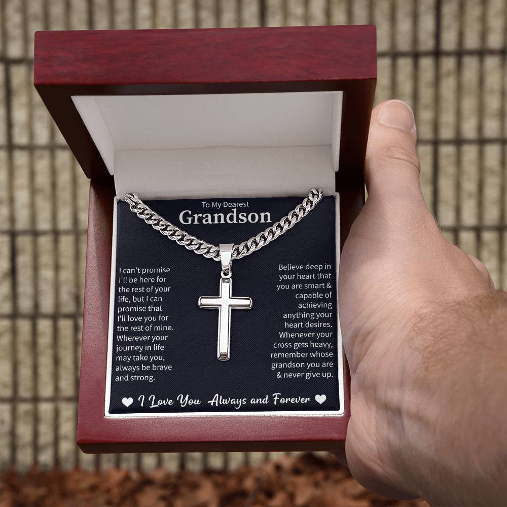 Giftsignature cuban chain with cross displayed as a timeless keepsake for a grandson