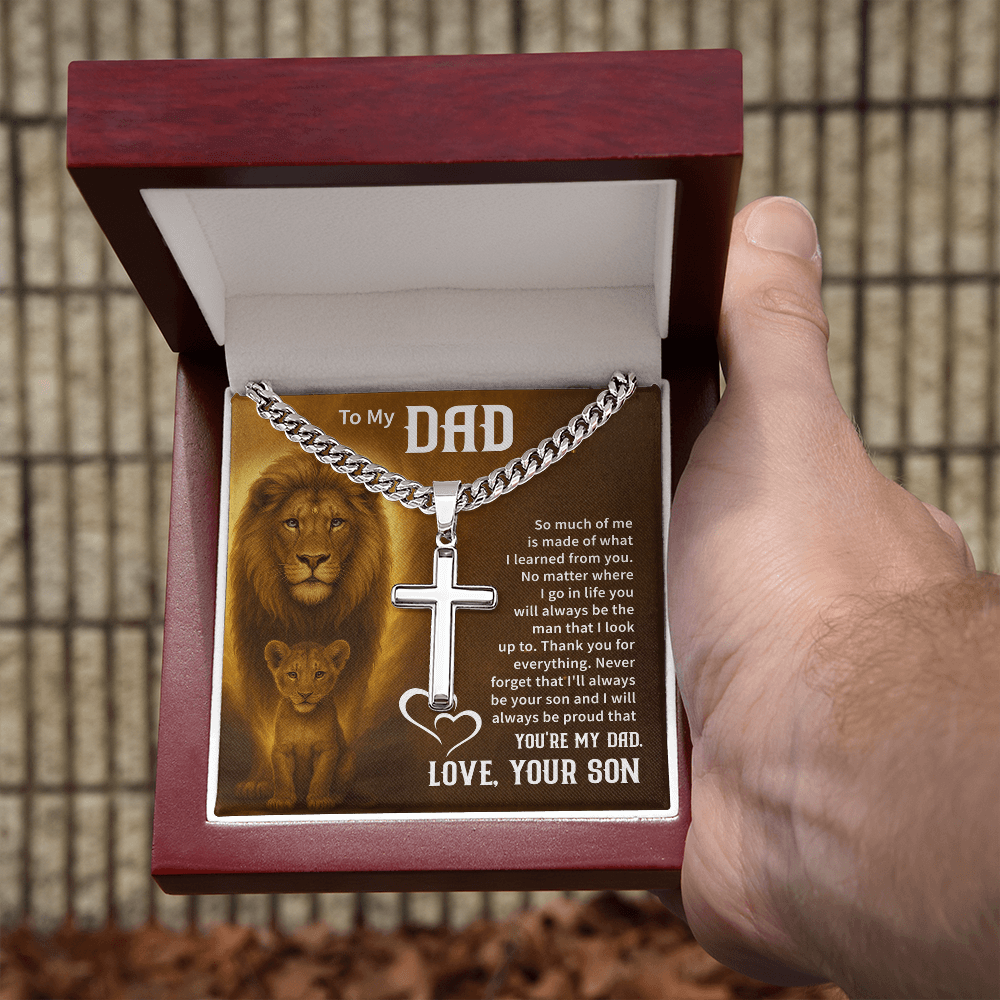 To my dad Cuban Link Chain with Engraved Artisan Cross - Beauty Belliss