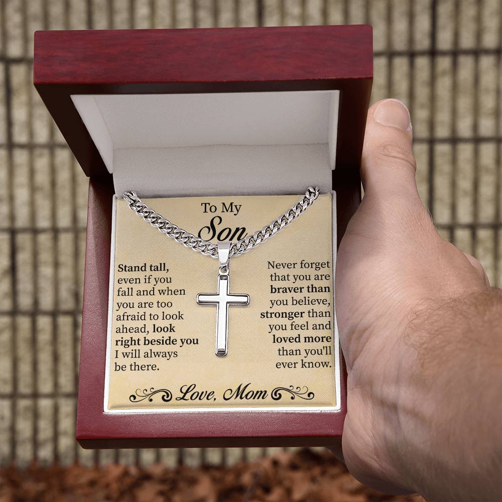 To my son Cuban Link Chain with Engraved Artisan Cross - Beauty Belliss