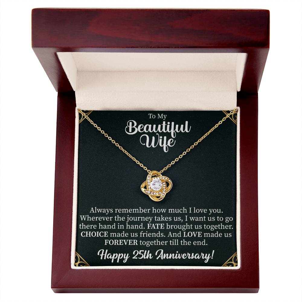 thoughtful love knot necklace gifted to a wife on her birthday