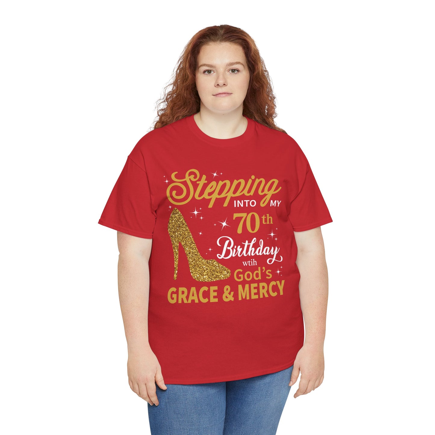 70th Birthday T-shirt - Stepping into My 70th Birthday with God's Grace & Mercy - Faith 70th Birthday T Shirt