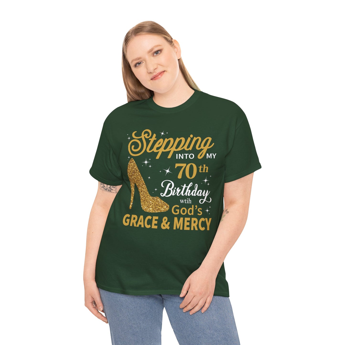 70th Birthday T-shirt - Stepping into My 70th Birthday with God's Grace & Mercy - Faith 70th Birthday T Shirt