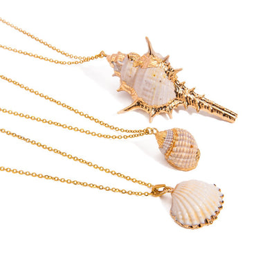 18K Gold Stainless Steel Thin Chain Necklace with Conch Shell Pendant - Beauty Belliss
