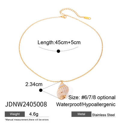 18K Gold Stainless Steel Thin Chain Necklace with Conch Shell Pendant - Beauty Belliss