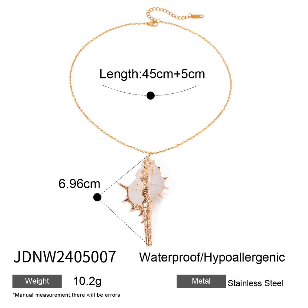 18K Gold Stainless Steel Thin Chain Necklace with Conch Shell Pendant - Beauty Belliss