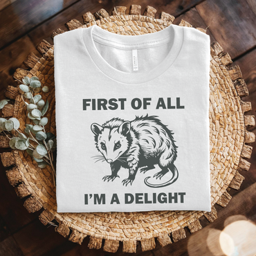 Possum t-shirt - First of All I’m a Delight Shirt, Sarcastic Humor Shirt