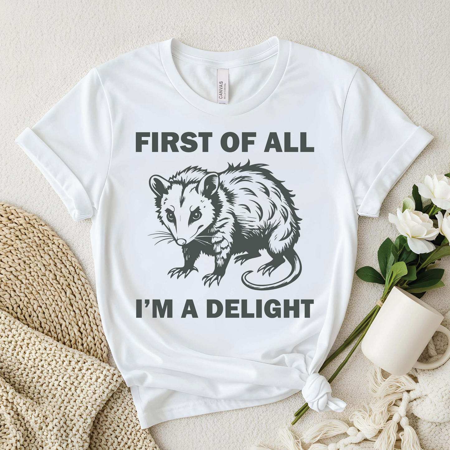 Possum t-shirt - First of All I’m a Delight Shirt, Sarcastic Humor Shirt