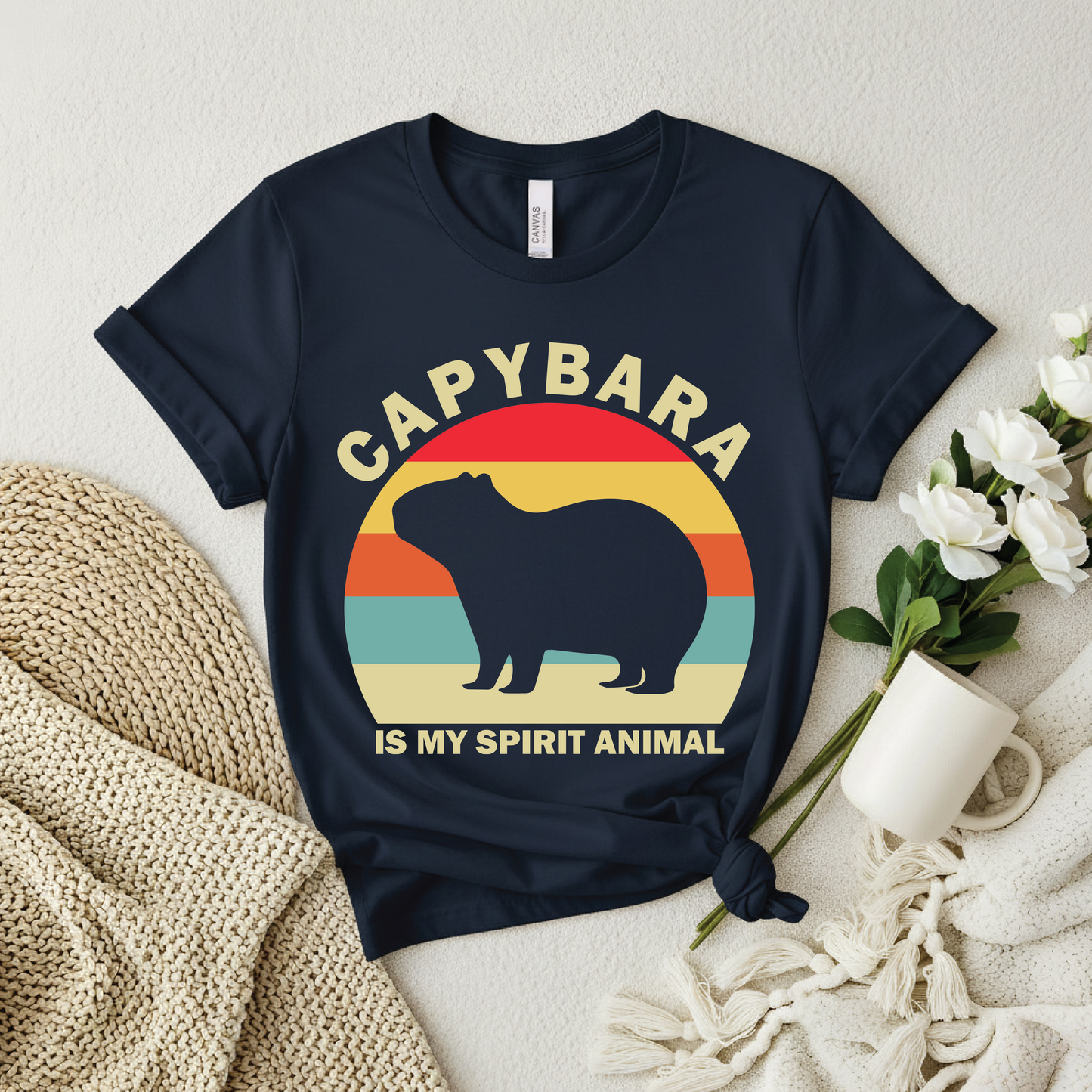Capybara Is My Spirit Animal shirt - Retro Sunset Animal Lover T-Shirt, Adorable Rodent Lover Gift