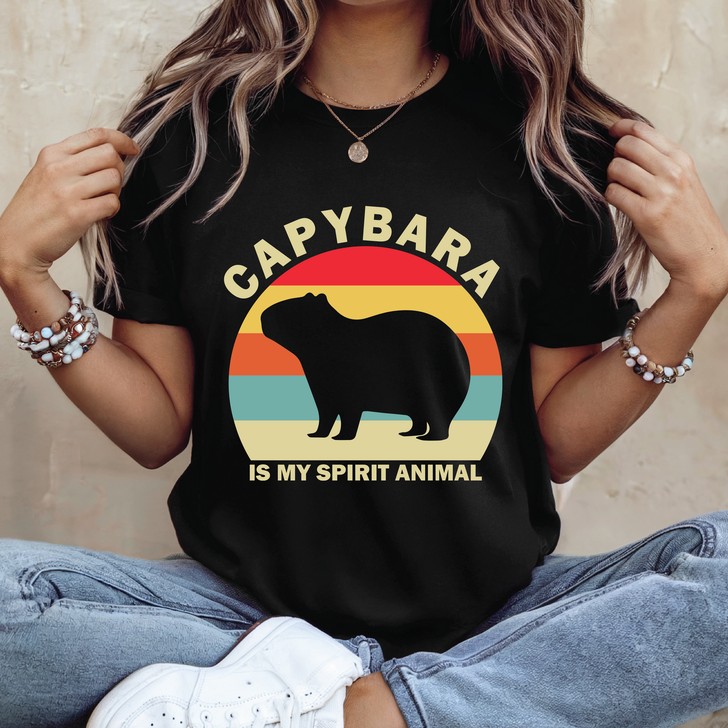 Capybara Is My Spirit Animal shirt - Retro Sunset Animal Lover T-Shirt, Adorable Rodent Lover Gift