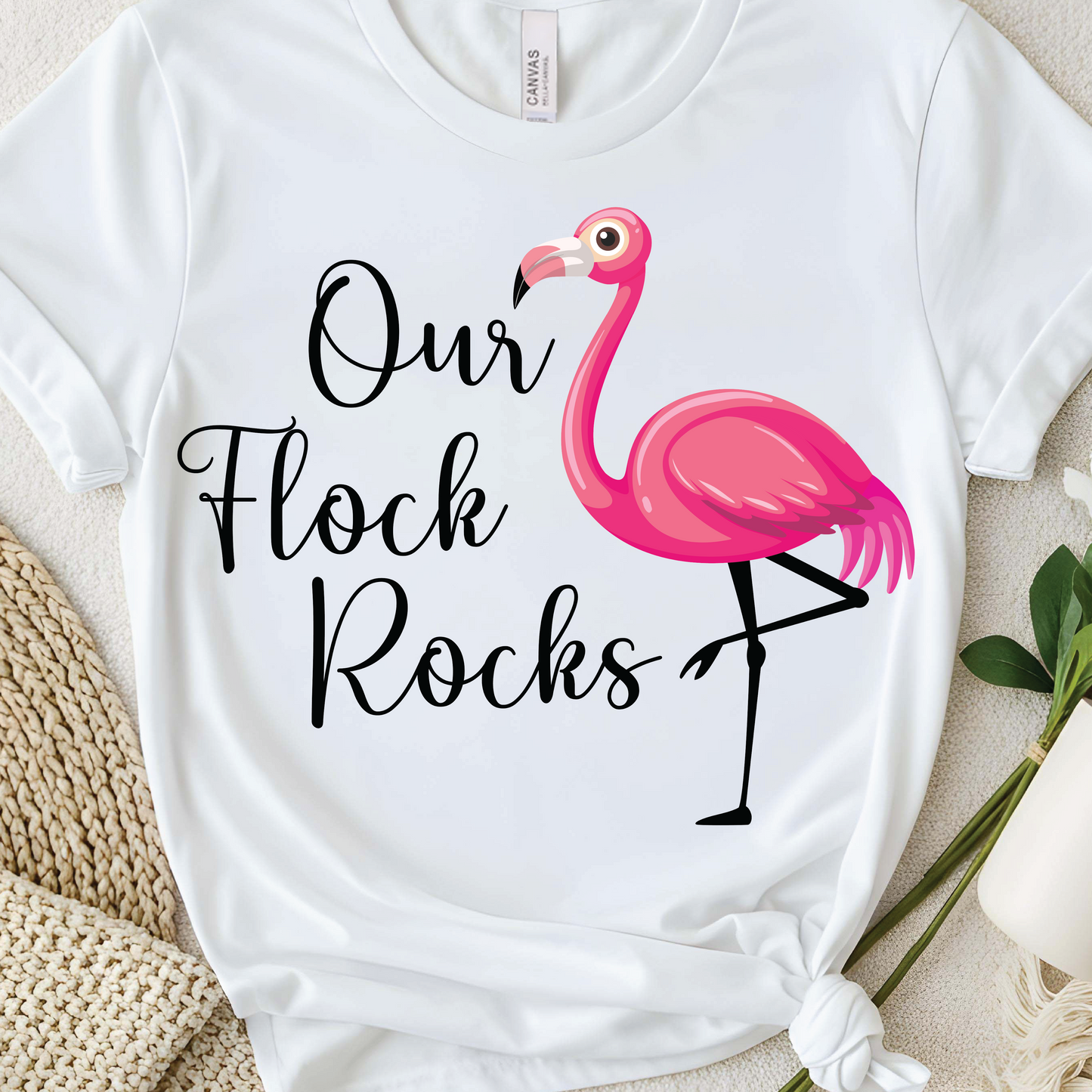 Our Flock Rocks Flamingo T-shirt - Funny Flamingo Lover, Tropical Bird Lover shirt
