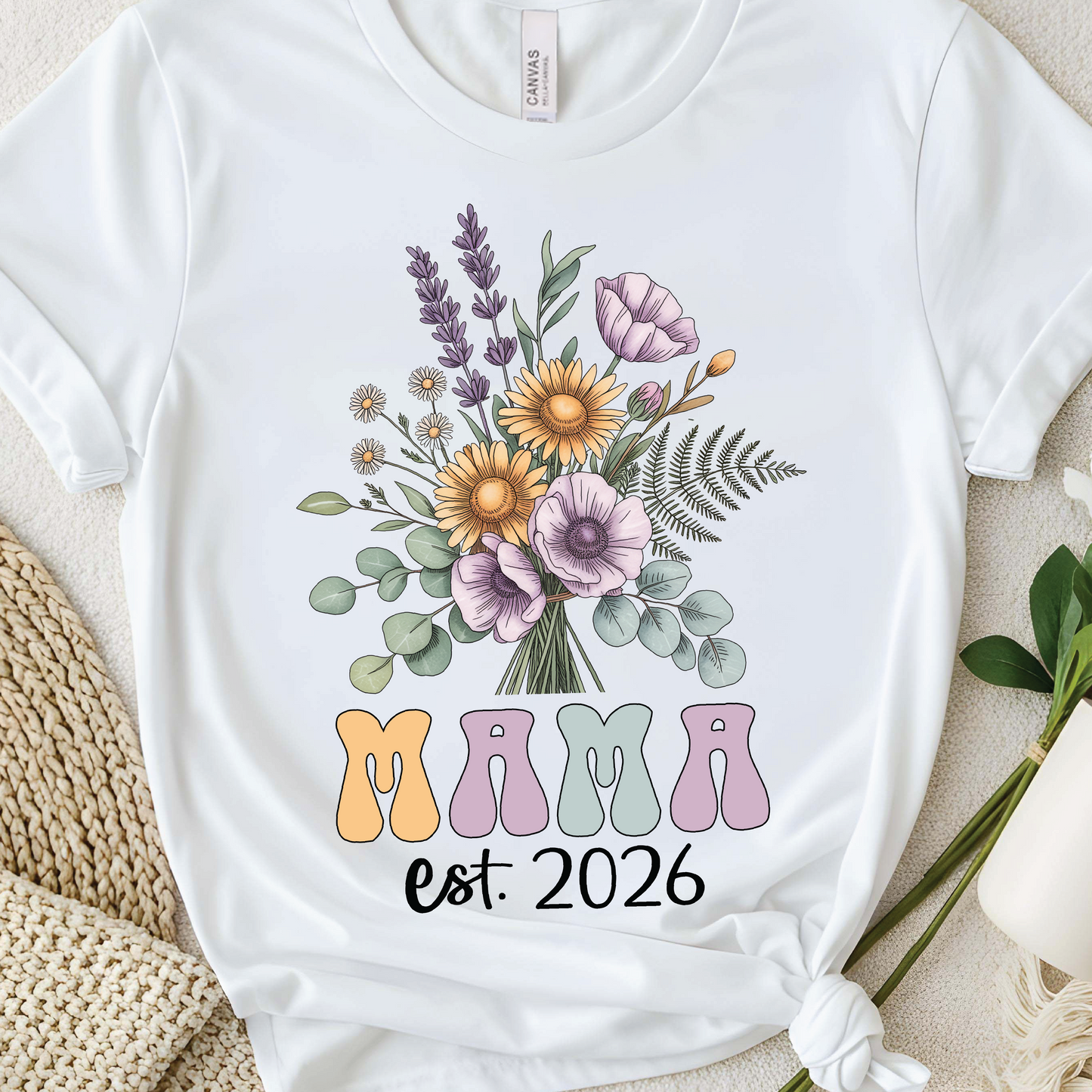 Mama Est. 2026 Floral T-Shirt, Mom Life shirt, Gift for New Moms, Mother's Day Gift