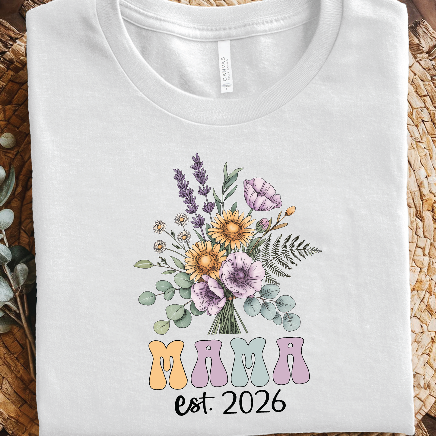 Mama Est. 2026 Floral T-Shirt, Mom Life shirt, Gift for New Moms, Mother's Day Gift