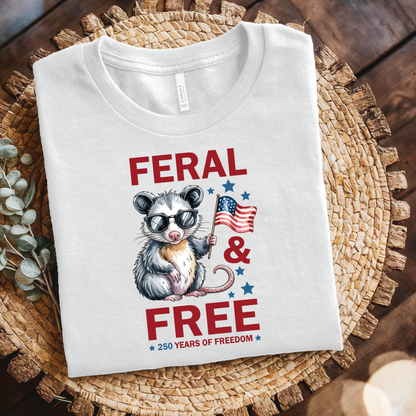 Feral & Free Raccoon shirt - Patriotic 4th of July Freedom T‑Shirt, Patriotic Animal Shirt