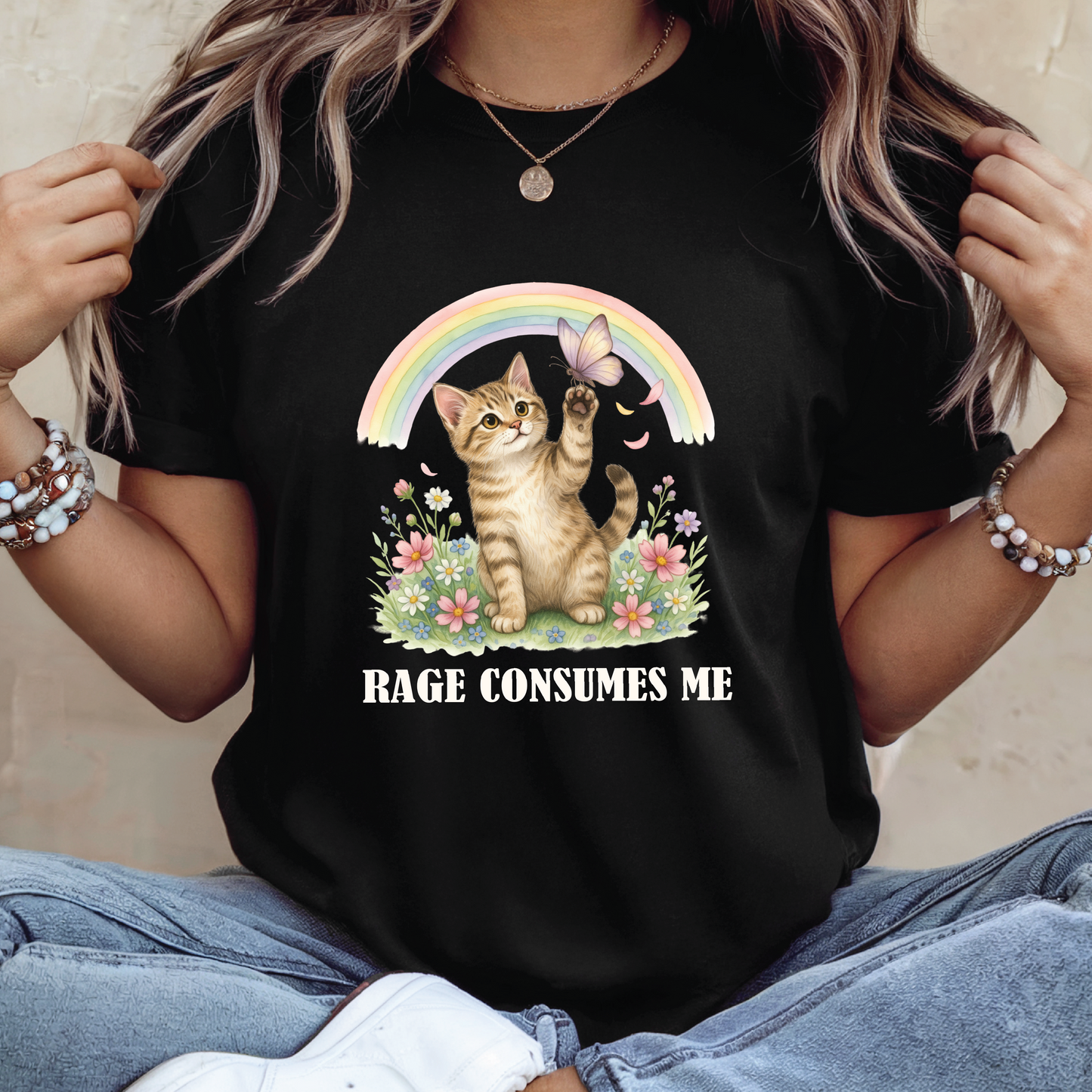 Rage Consumes Me Cat shirt - Cute Kitten, Rainbow & Flowers T-Shirt - Funny Kitten Shirt