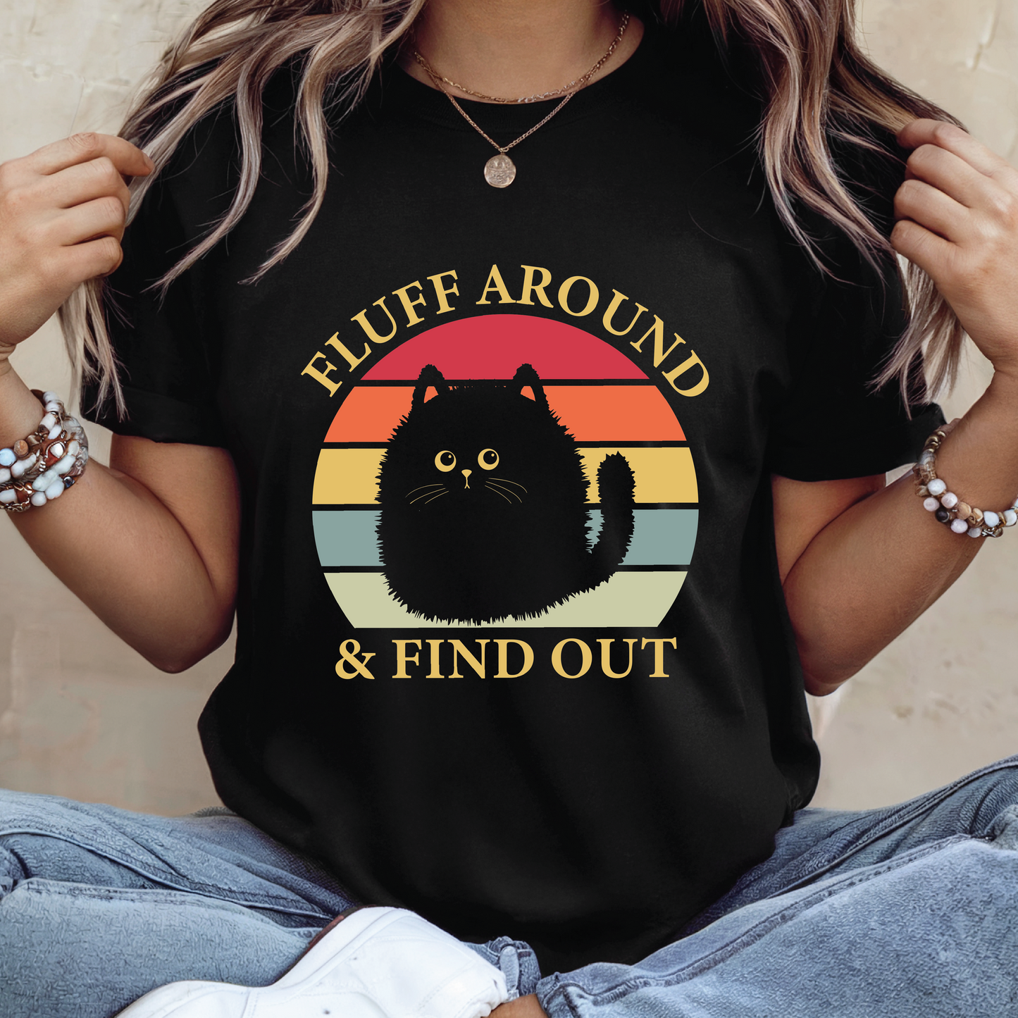 Fluff Around & Find Out Cat shirt - Retro Sunset Cute Cat T-Shirt