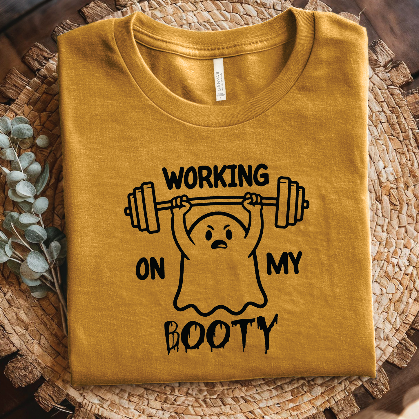 Working On My Booty Gym T-Shirt - Cute Ghost Lifting Weights Fitness shirt