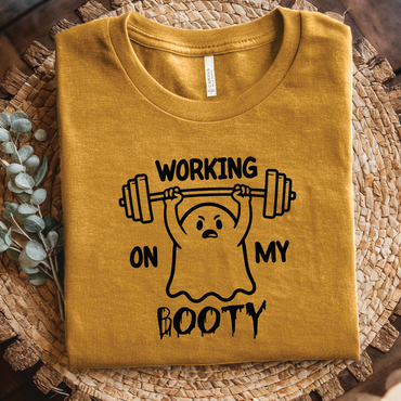 Working On My Booty Gym T-Shirt - Cute Ghost Lifting Weights Fitness shirt