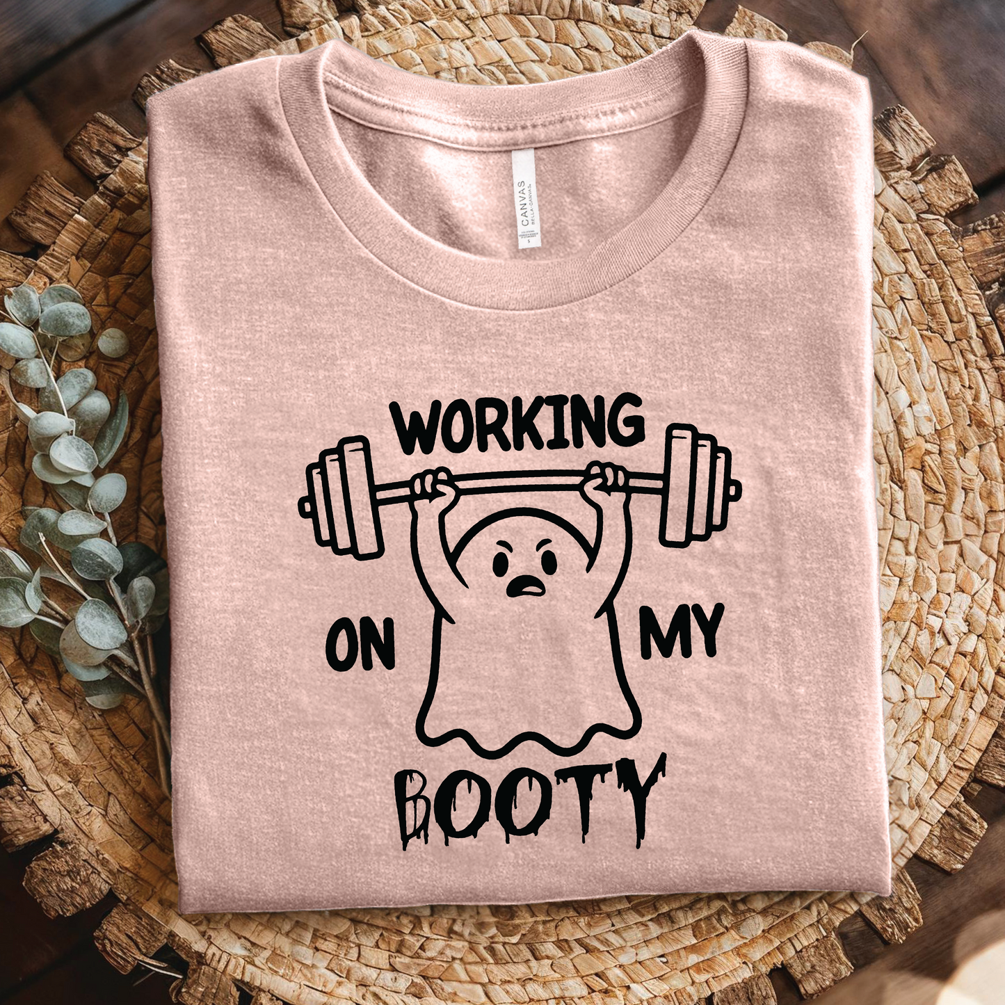 Working On My Booty Gym T-Shirt - Cute Ghost Lifting Weights Fitness shirt