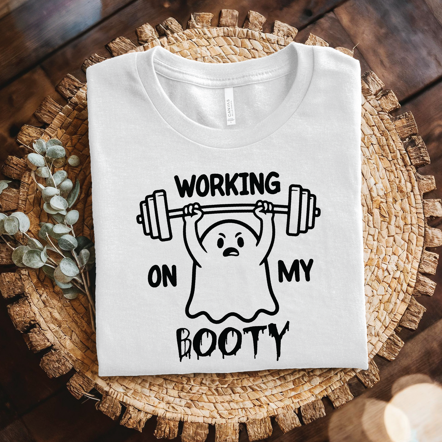 Working On My Booty Gym T-Shirt - Cute Ghost Lifting Weights Fitness shirt
