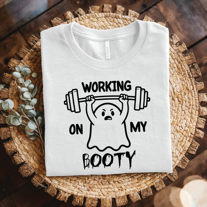 Working On My Booty Gym T-Shirt - Cute Ghost Lifting Weights Fitness shirt