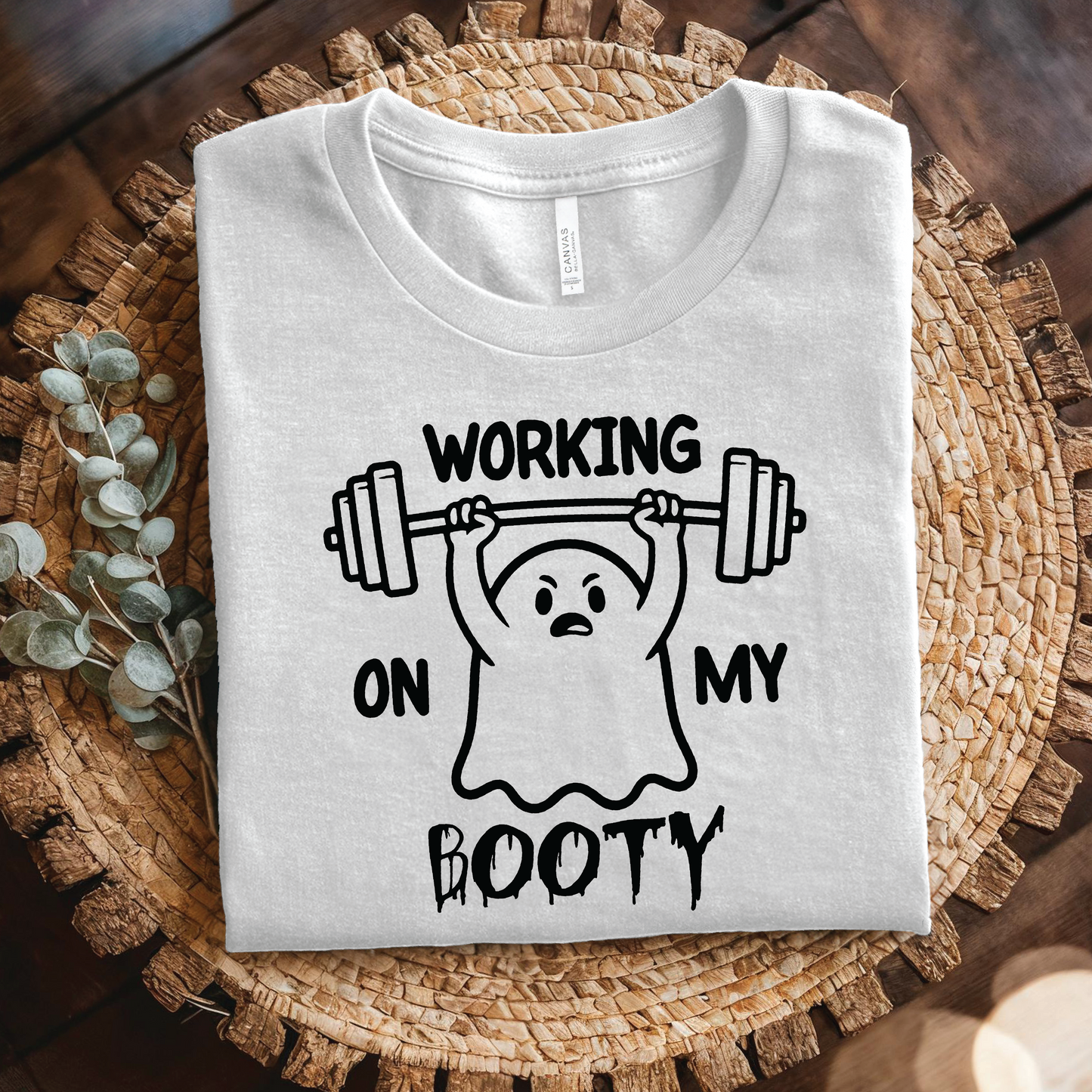 Working On My Booty Gym T-Shirt - Cute Ghost Lifting Weights Fitness shirt