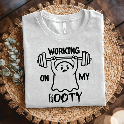 Working On My Booty Gym T-Shirt - Cute Ghost Lifting Weights Fitness shirt