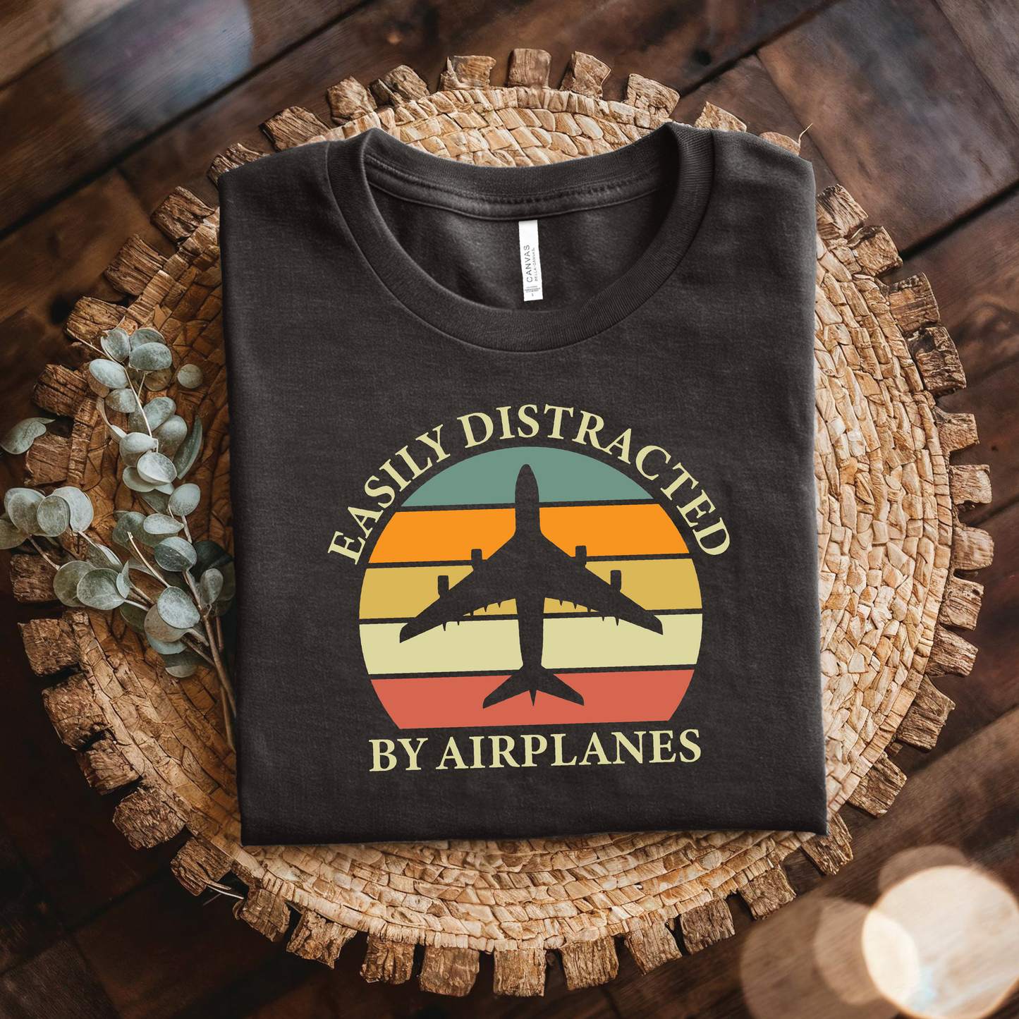 Airplane Lover T‑Shirt - Easily Distracted by Airplanes shirt, Retro Sunset shirt