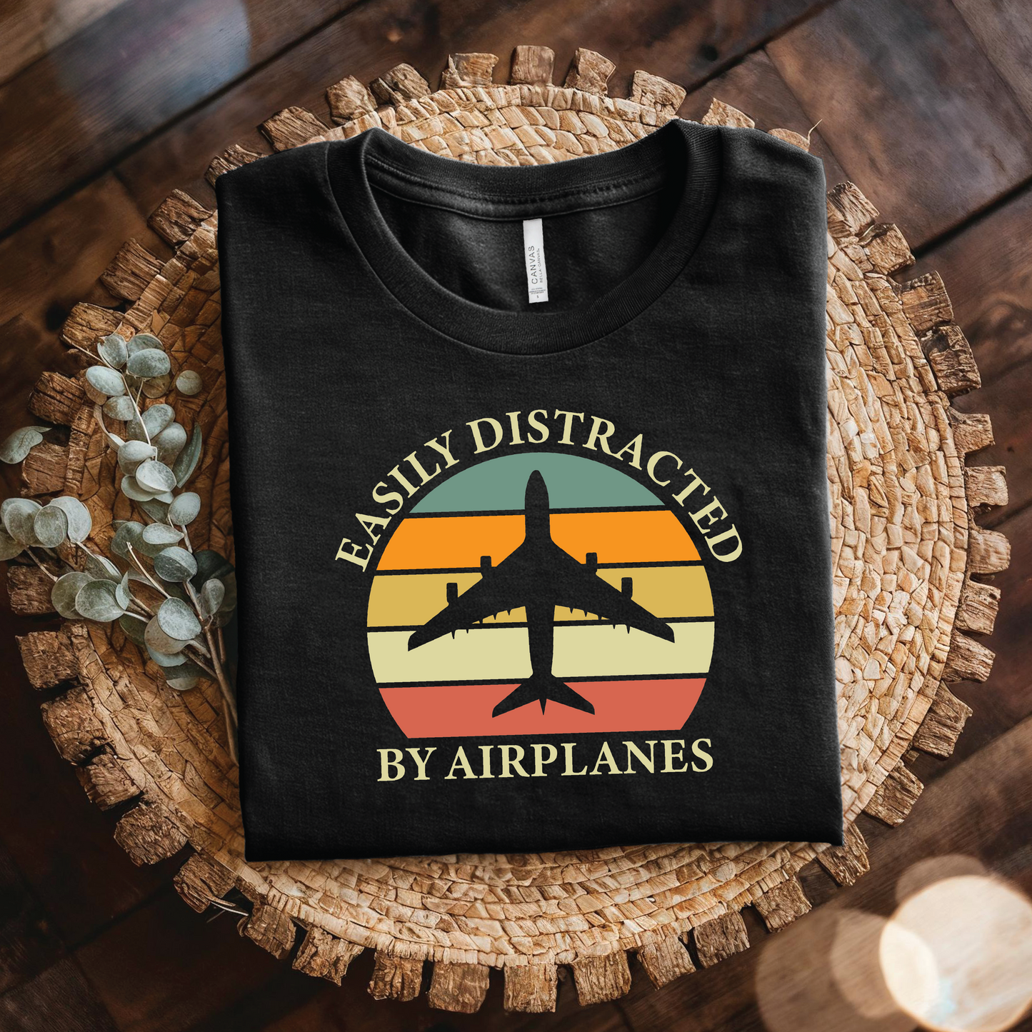 Airplane Lover T‑Shirt - Easily Distracted by Airplanes shirt, Retro Sunset shirt