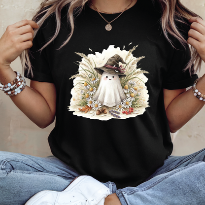 Cute Witch Ghost T‑Shirt - Daisy Witch Hat Halloween shirt, Spooky Ghost Shirt