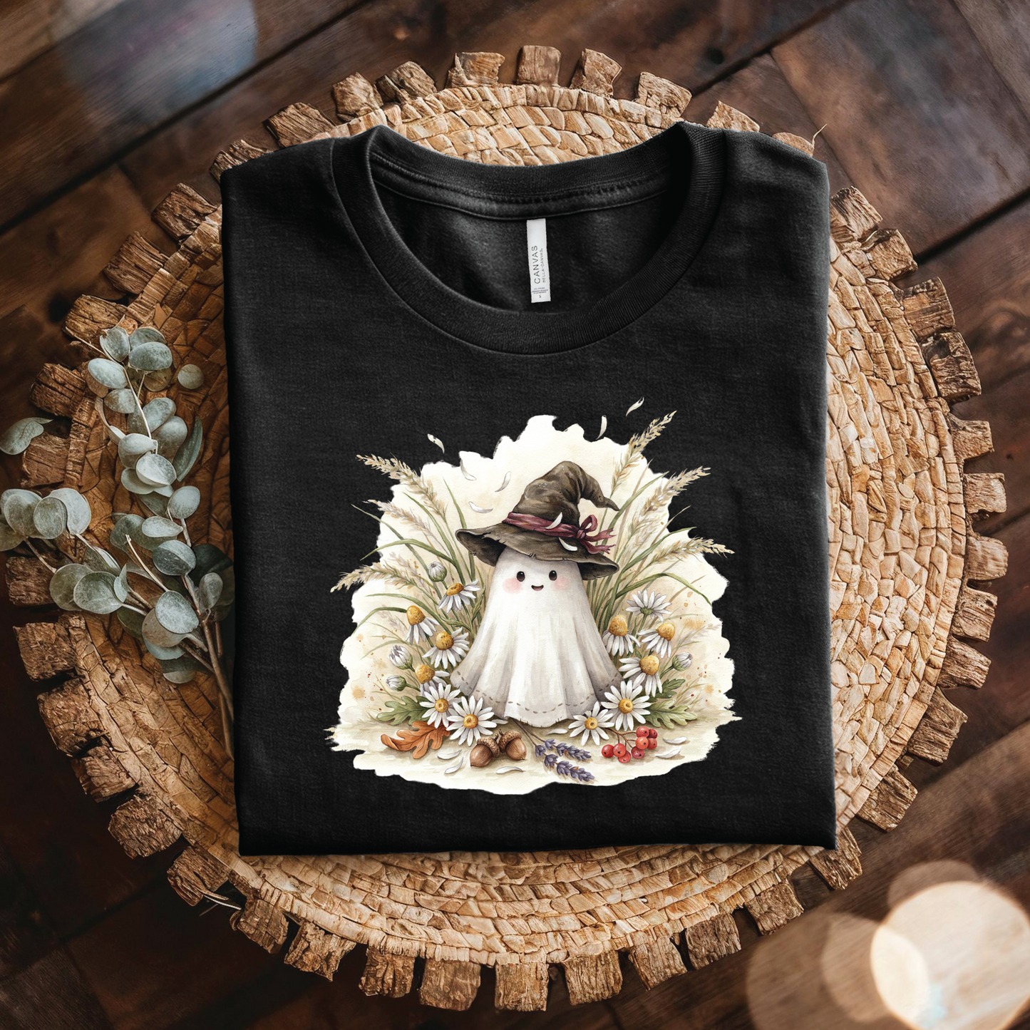 Cute Witch Ghost T‑Shirt - Daisy Witch Hat Halloween shirt, Spooky Ghost Shirt