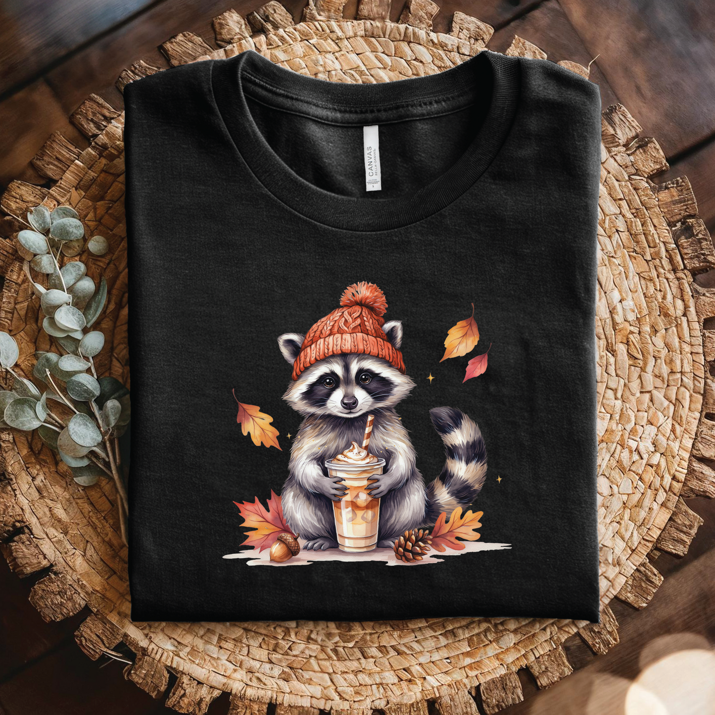 Autumn Raccoon Coffee Shirt - Cute Fall Animal T-Shirt,Cozy Autumn Fall Animal Lover