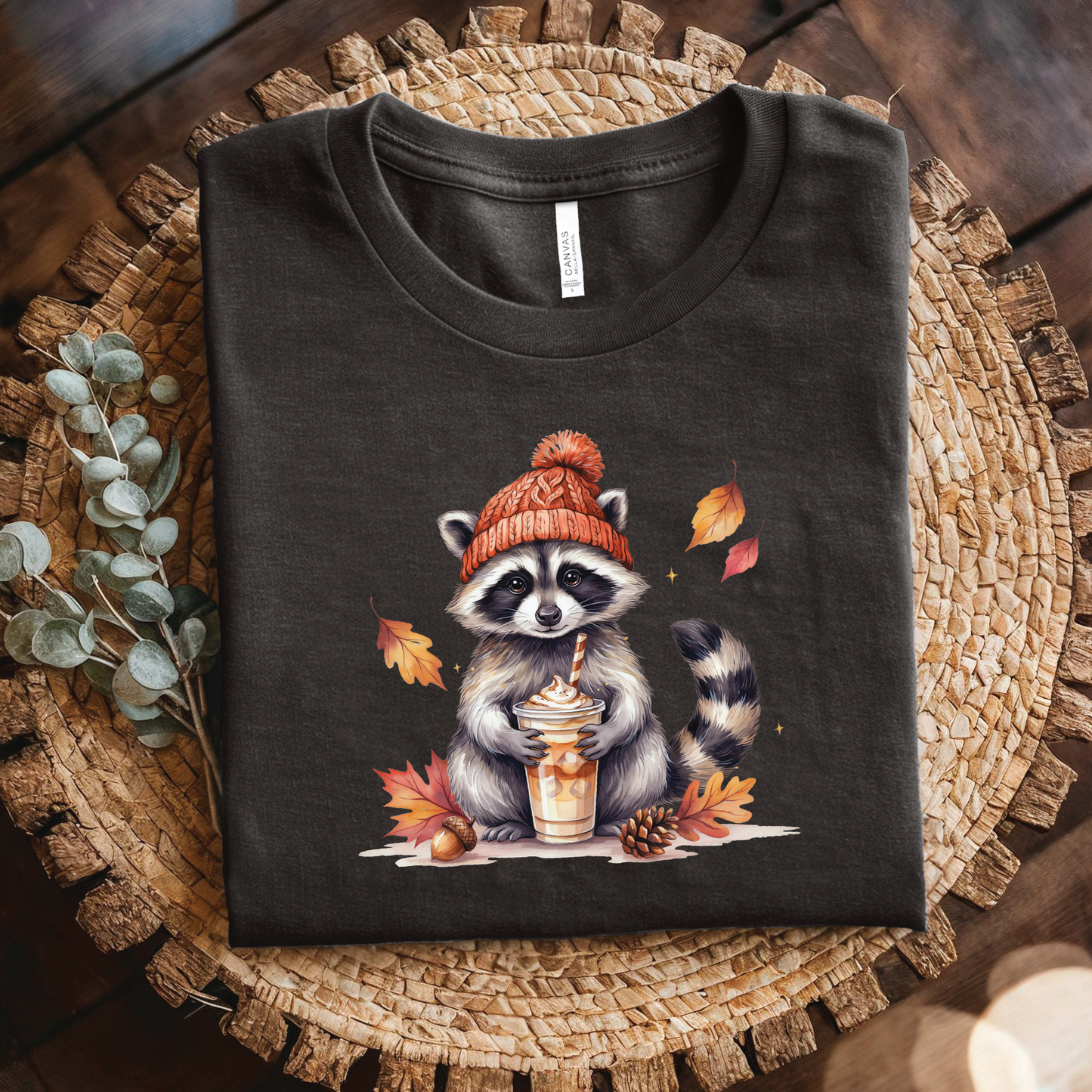 Autumn Raccoon Coffee Shirt - Cute Fall Animal T-Shirt,Cozy Autumn Fall Animal Lover