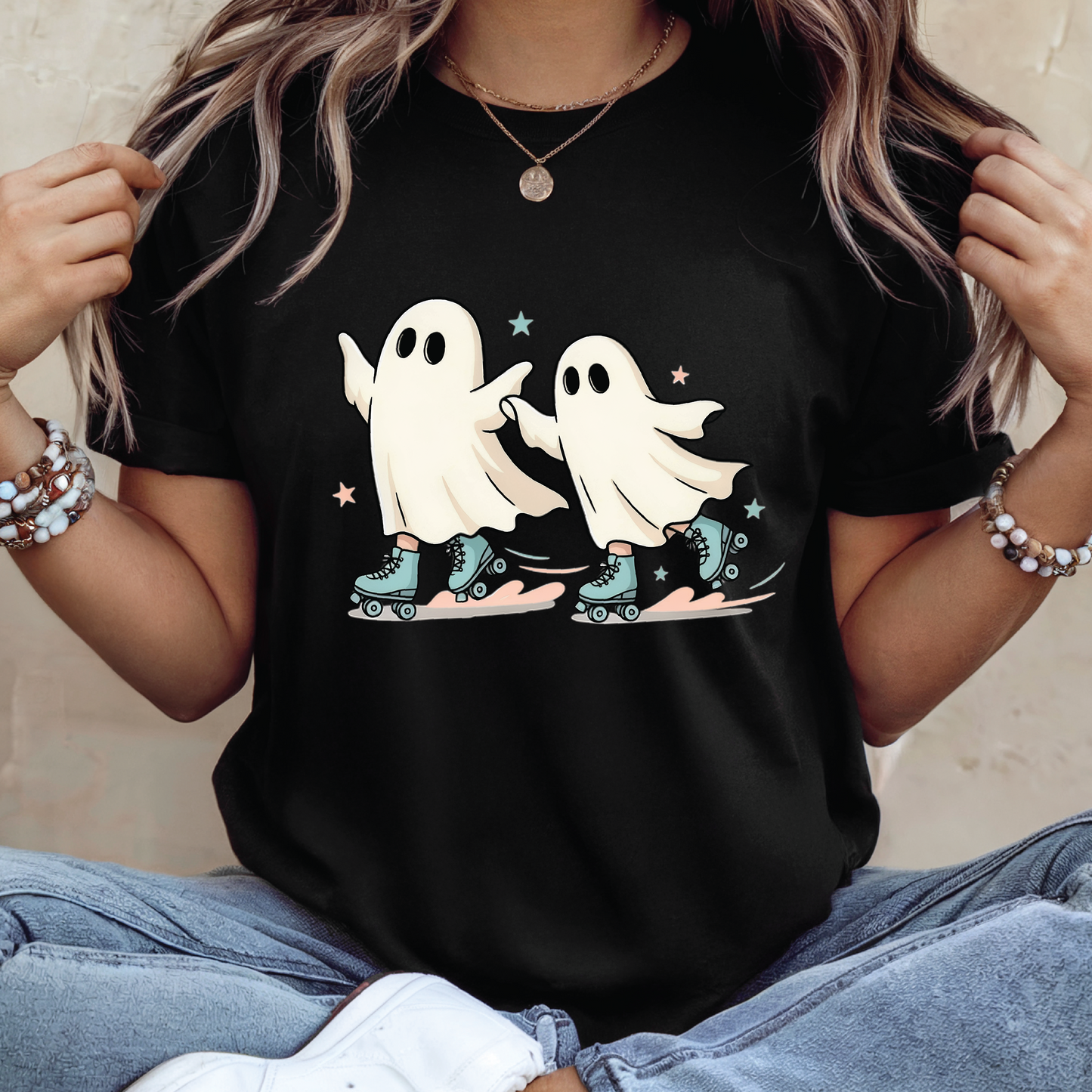 Roller Ghosts Skate t-shirt - Cute Halloween Skateboarding Ghosts Shirt