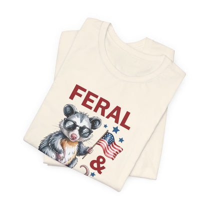Feral & Free Raccoon shirt - Patriotic 4th of July Freedom T‑Shirt, Patriotic Animal Shirt
