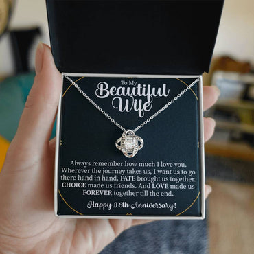 anniversary love knot necklace presented in an elegant gift box for a 36 year milestone