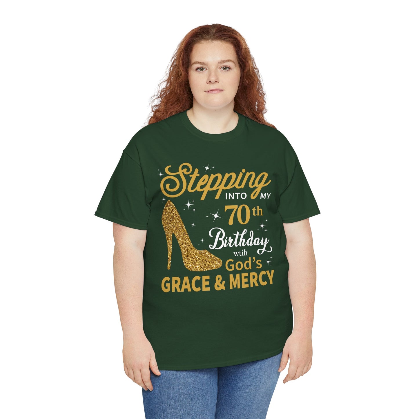 70th Birthday T-shirt - Stepping into My 70th Birthday with God's Grace & Mercy - Faith 70th Birthday T Shirt