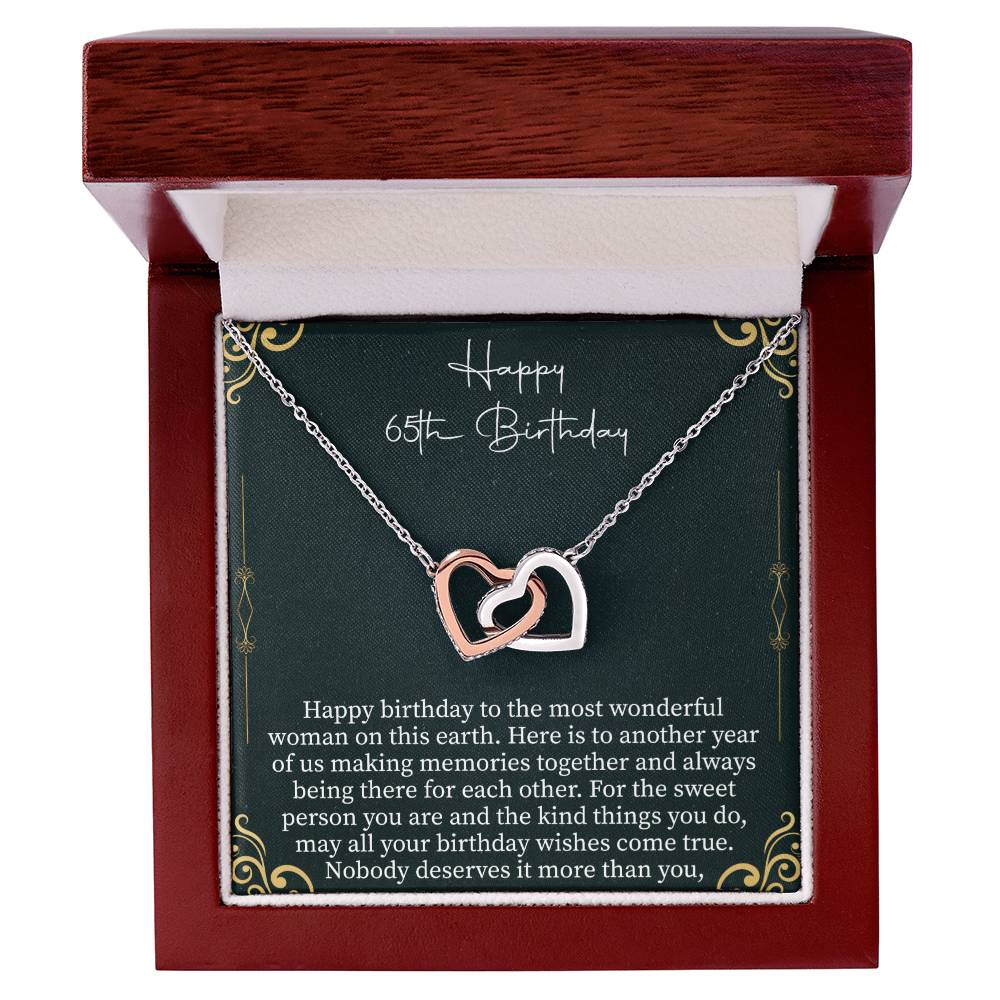 65th birthday necklace presented in an elegant keepsake gift box