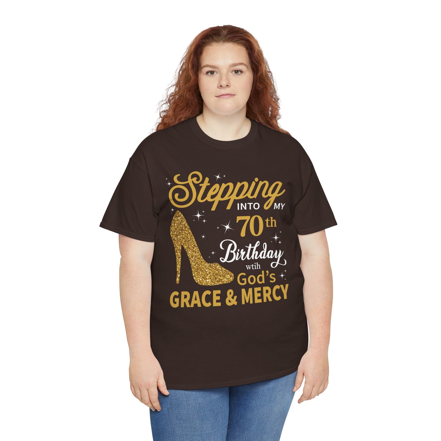 70th Birthday T-shirt - Stepping into My 70th Birthday with God's Grace & Mercy - Faith 70th Birthday T Shirt