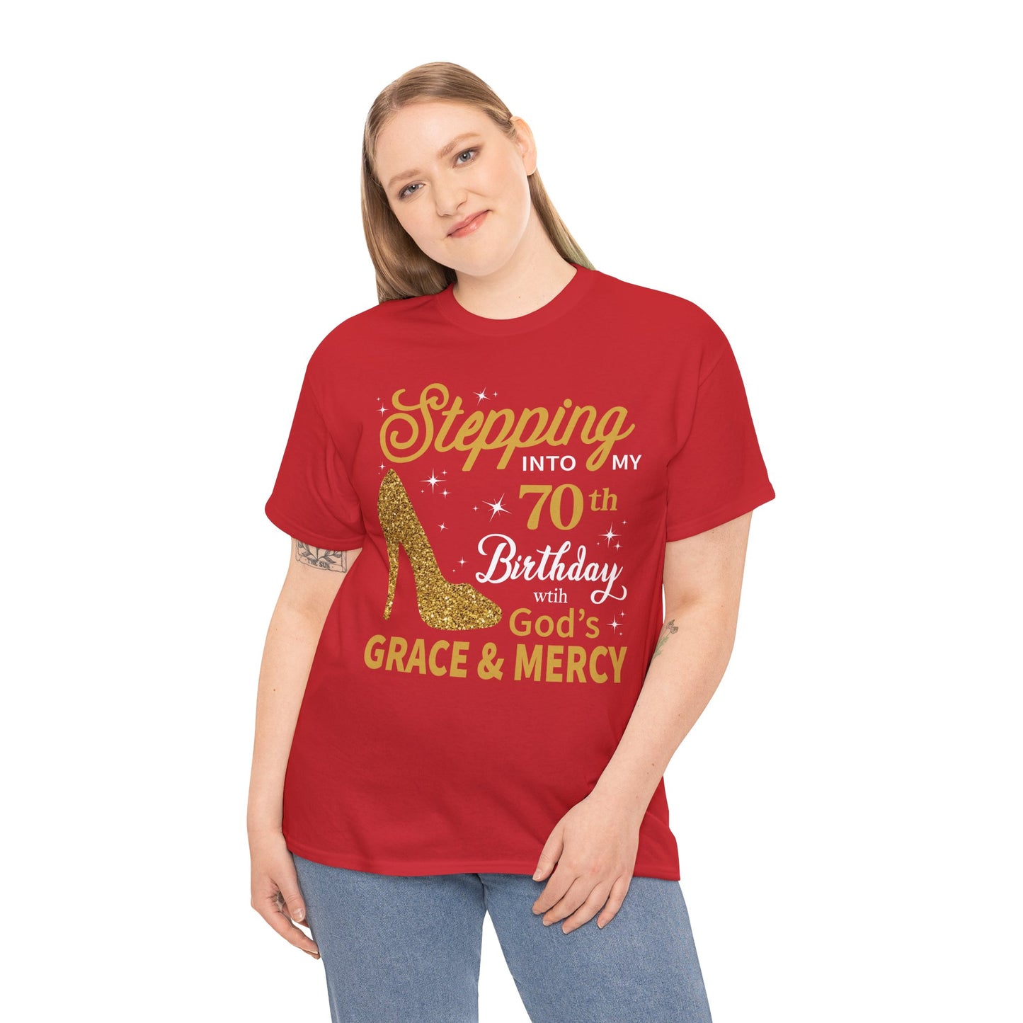 70th Birthday T-shirt - Stepping into My 70th Birthday with God's Grace & Mercy - Faith 70th Birthday T Shirt