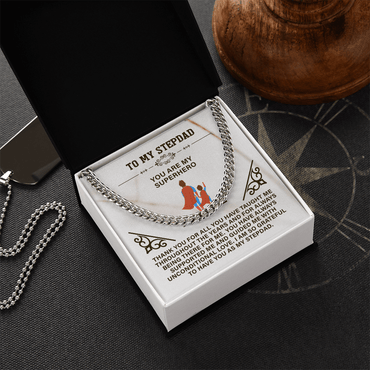 Amazing Step Dad, Thanks for putting up with my Mom - Cuban Link Chain Necklace | Father's Day Step Dad Gift | Birthday Gift for Step Dad | Bonus Dad Gift - Beauty Belliss