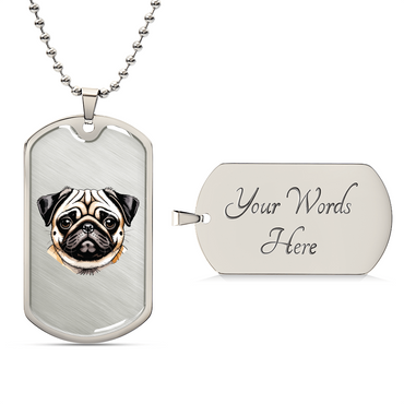Pug Dog Tag Necklace – Cute Pug Face Pendant – Gift for Dog Lovers, Pet Parents, or Pug Owners