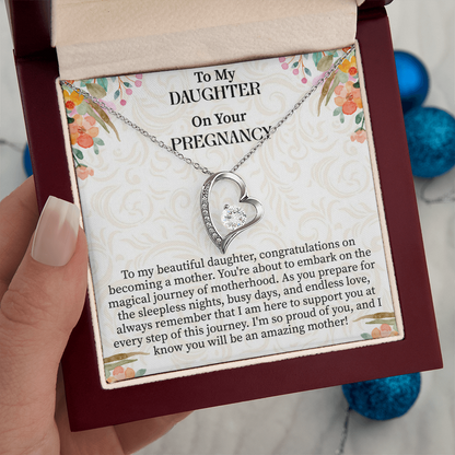 To My Daughter on Your Pregnancy Forever Love Necklace – Meaningful Mom-to-Be Gift – Pregnancy Announcement Jewelry with Message Card