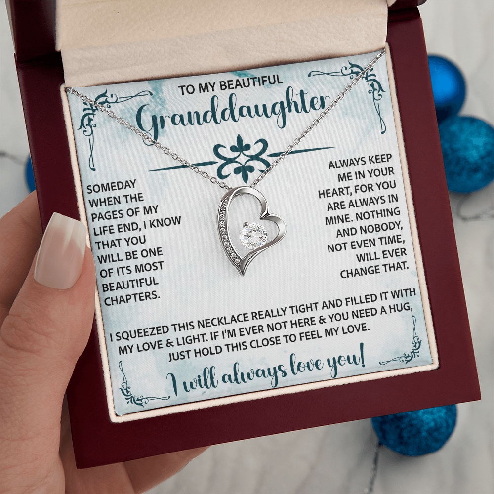 To My Beautiful Granddaughter Forever Love Necklace – Meaningful Gift from Grandparents – Birthday or Graduation Jewelry