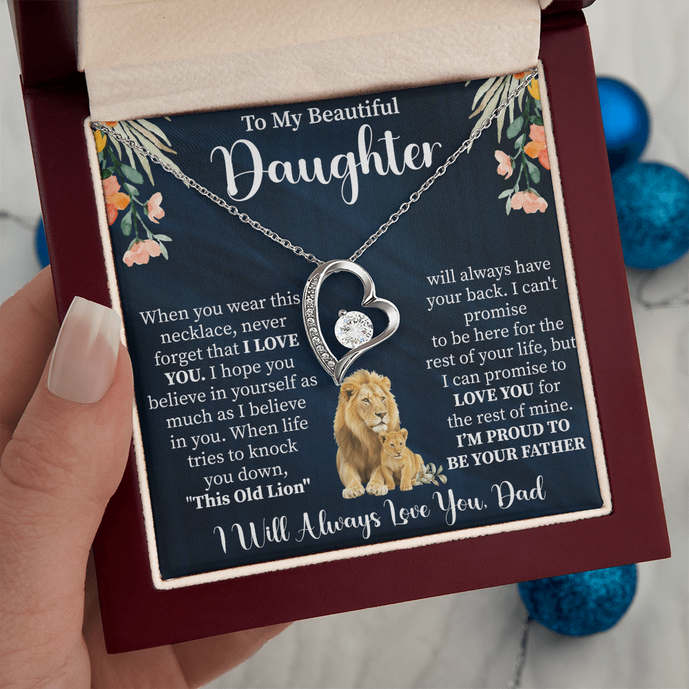 To My Beautiful Daughter Forever Love Necklace, Gift for Daughter from Mom Dad, Heart Pendant with Message Card, Meaningful Daughter Jewelry