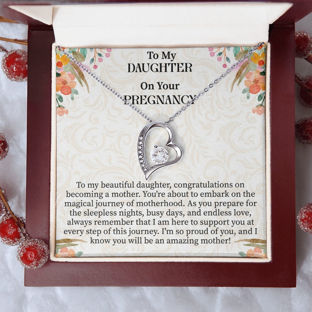 To My Daughter on Your Pregnancy Forever Love Necklace – Meaningful Mom-to-Be Gift – Pregnancy Announcement Jewelry with Message Card