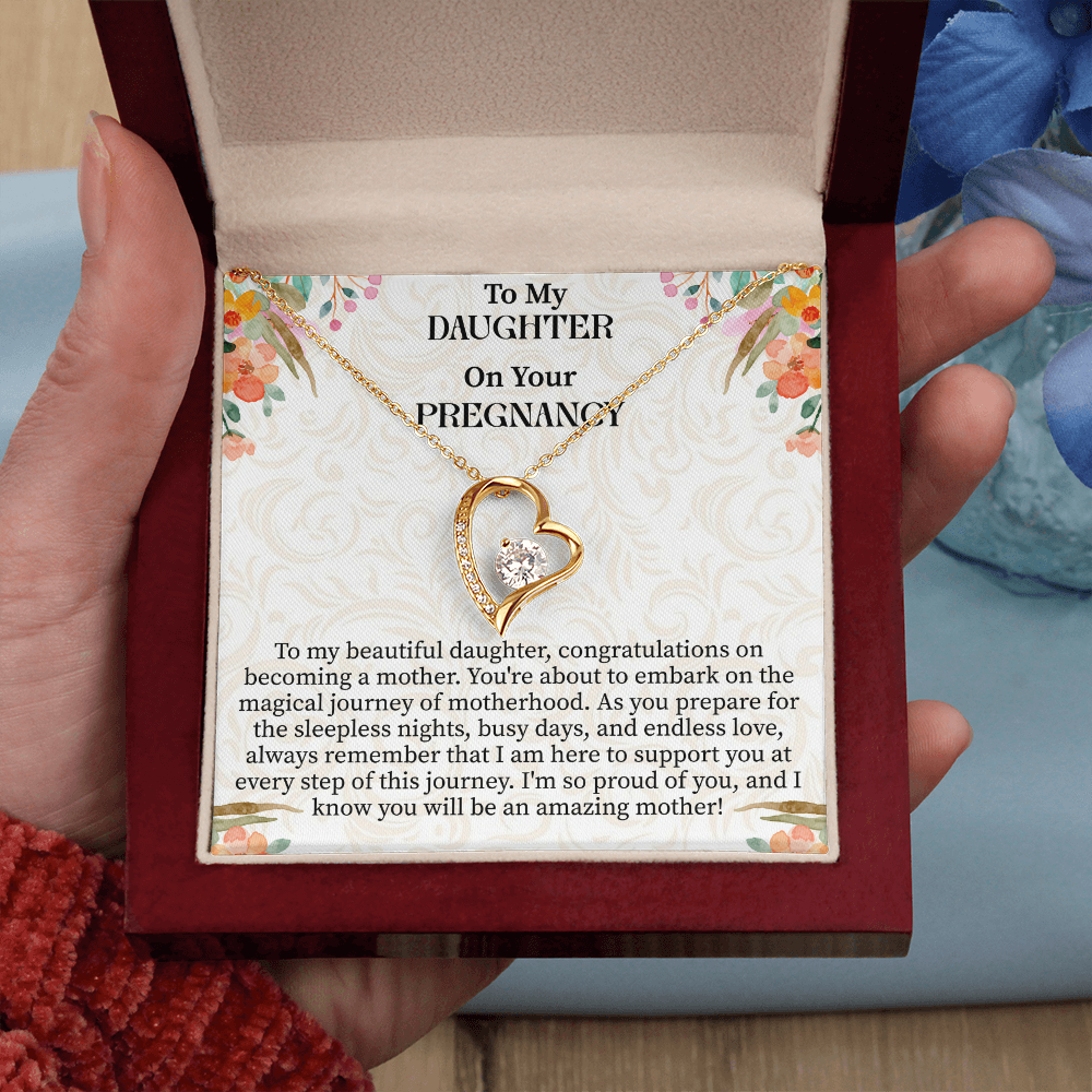 To My Daughter on Your Pregnancy Forever Love Necklace – Meaningful Mom-to-Be Gift – Pregnancy Announcement Jewelry with Message Card