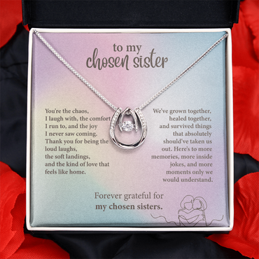 To My Chosen Sister Lucky In Love Necklace – Soul Sister Gift – Meaningful Friendship Jewelry with Message Card